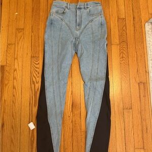 Mugler Light Blue Denim Jeans with Black Side Panels